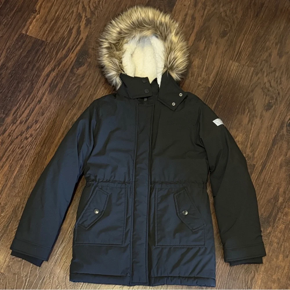 Abercrombie & Fitch Dark Puffer with Faux Fur Hood, Sz 11/12, Like New
